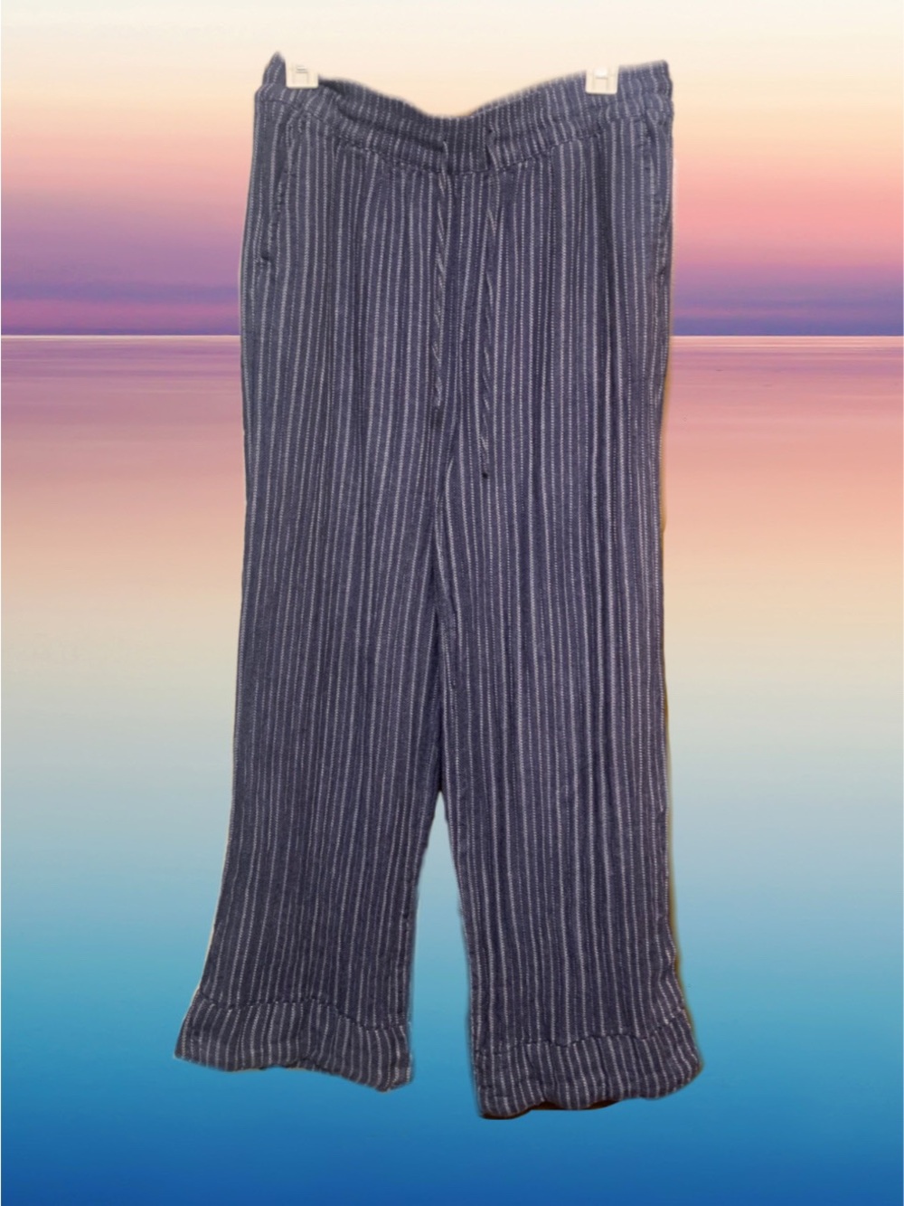 Drawstring Navy Striped Lounge Pants - Time & Tru. Size 8-10.
